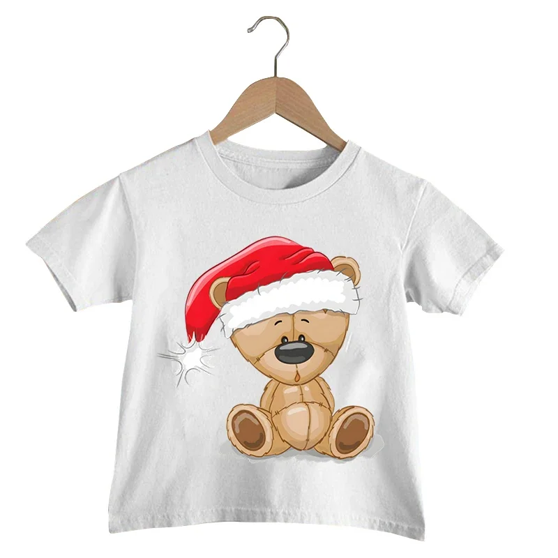 

Christmas Bear Print Kids T-shirt Kawaii Animal Tshirt Harajuku Short Sleeve Shirt Funny Xmas T Shirt Boys Girls Christmas Tops