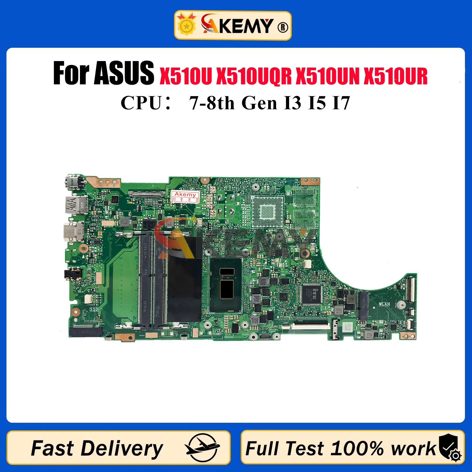 

X510UN Laptop Motherboard For ASUS X510U A510U S510U X510UA X510UQ X510UNR X510UR X510UQR X510UNO X510URR Mainboard I3 I5 I7 CPU