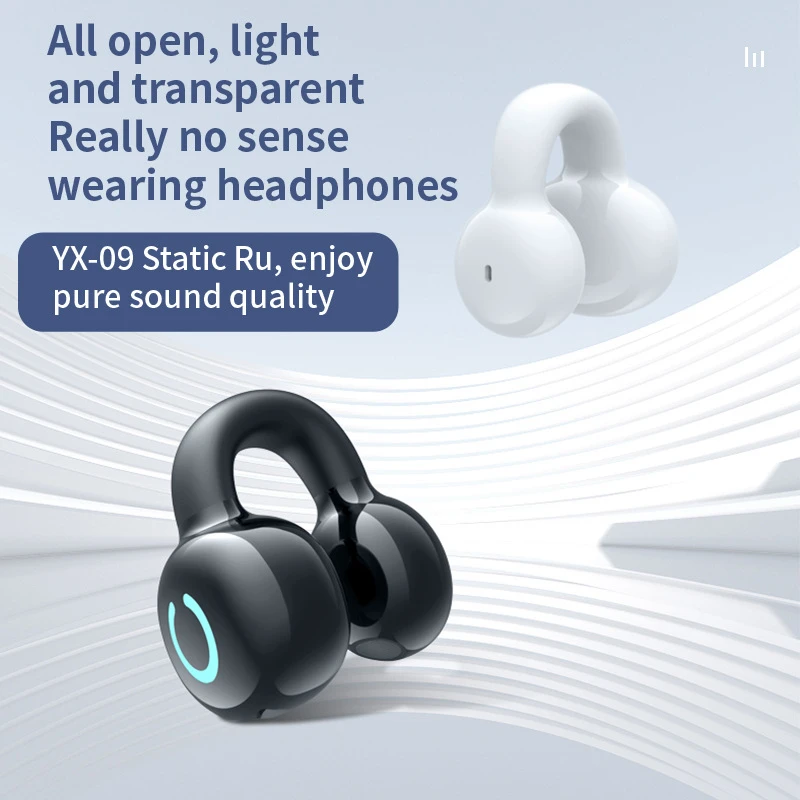 Wireless Bluetooth Earphones Single Ear Bone Conduction Earphones Clip Ear Music Noise Cancelling HD Call Sports Gaming Earphone
