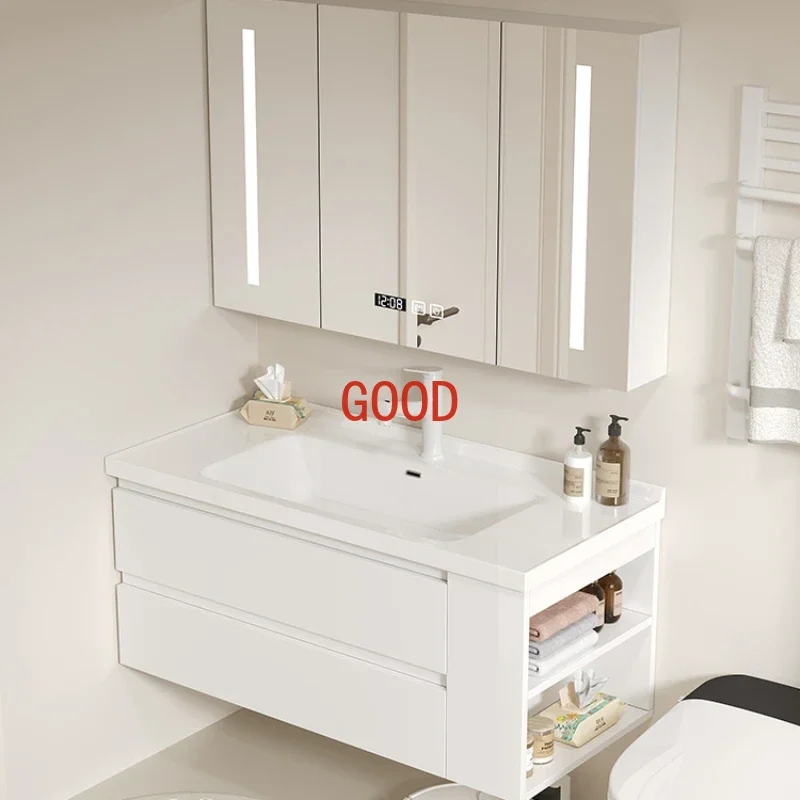 Cream Style Bathroom Cabinet Combination Ceramic Integrated Basin Hand Washing Light Luxury Bathroom Washbasin Furniture