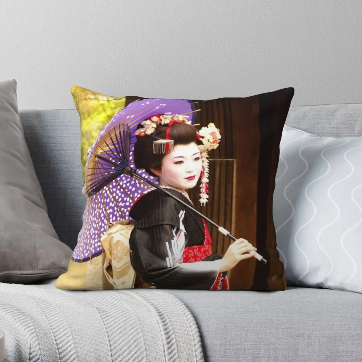 

Kyoto Geisha Square Pillowcase Polyester Linen Velvet Printed Zip Decor Throw Pillow Case Sofa Seater Cushion Cover 18"