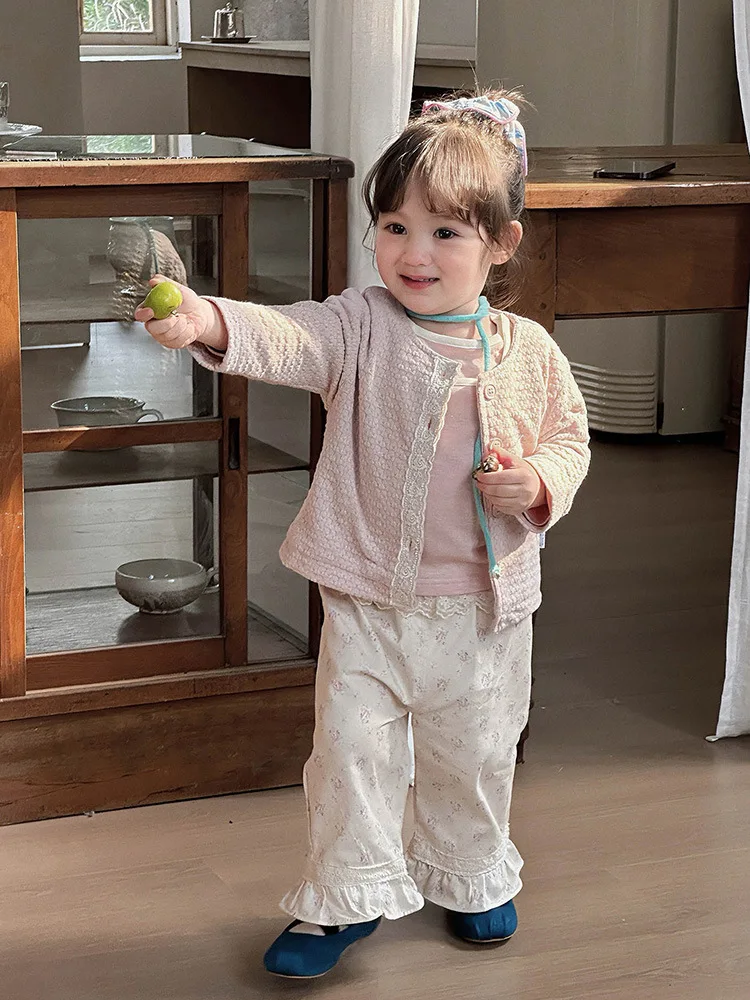 

Girls Suit2025Autumn New Girl Baby Cardigan Jacket Autumn Outfit for Little ChildrenTSweet Two-Piece Shirt SetaClass