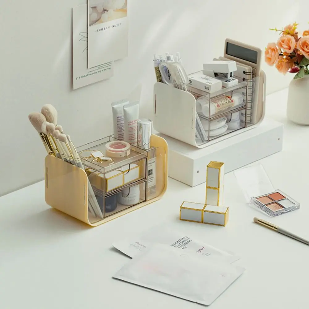 Durable Multi Grid Stationery Storage Box Large Capacity Dust-proof Pen Container Transparent HIPS+PS Makeup Brush Holder School