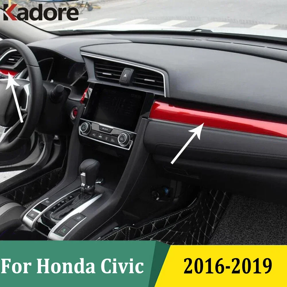 

Для Honda Civic 2016 2017 2018 2019, седан, красная отделка центрального управления, декоративные полоски, наклейки, чехол, аксессуары для интерьера автомобиля