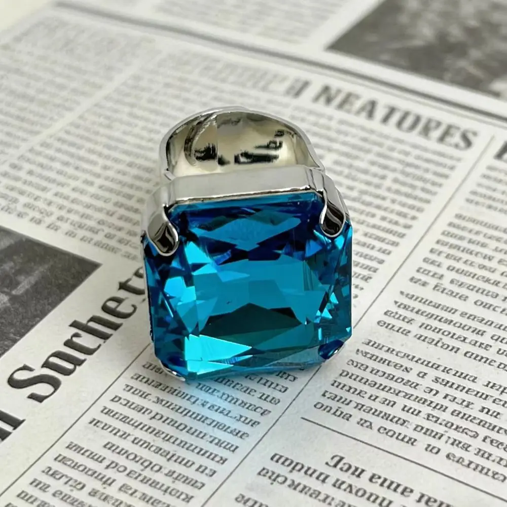 Square Shape Square Rhinestone Ring Rhinestone Crystal Adjustable Size Adjustable Crystal Ring Exaggerated Giant Large Size