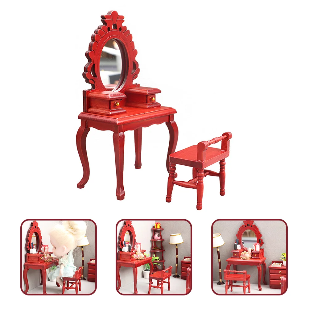 2 Pcs Vintage Dresser Stool Bedroom Furniture Makeup Vanity Table Miniature Dressing Child