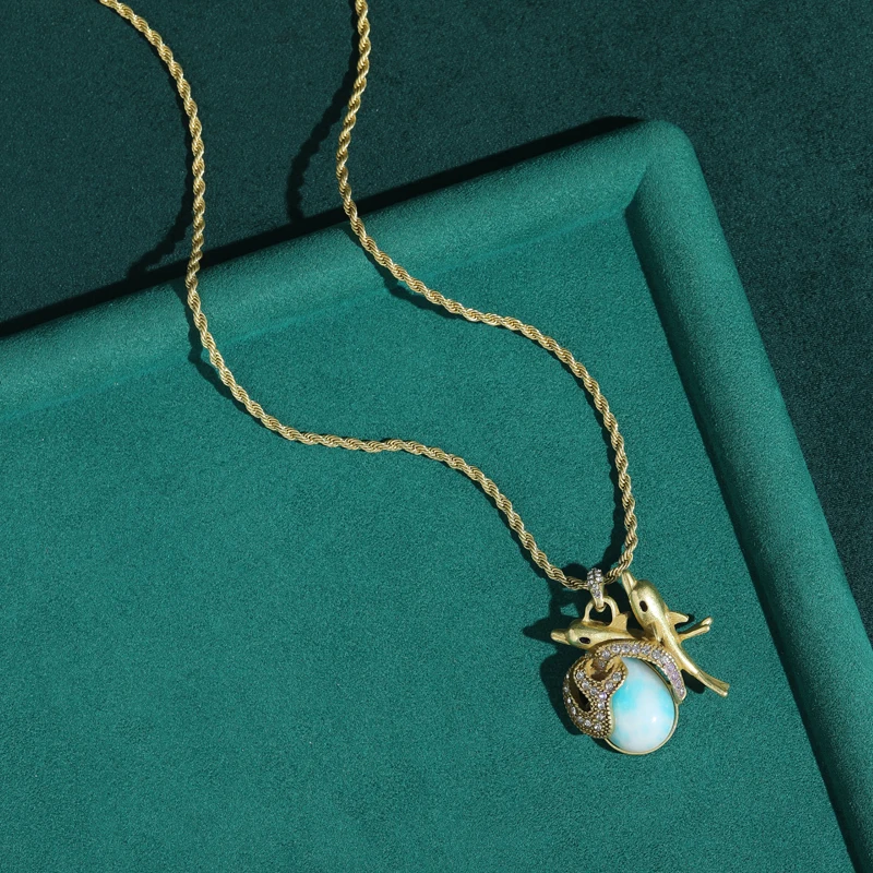 Gold Color Vintage Turquoise Pendent Necklace Dolphins Unique High Designer Brands Jewelry Women 2026 Carnival Party Art Deco