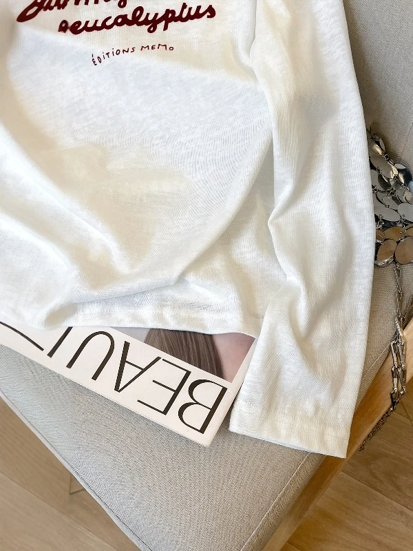 Camiseta larga de talla grande 300 Pou Fat MM para primavera y otoño, camiseta fina de algodón con copos de nieve, protección solar, Top holgado Simple con letras