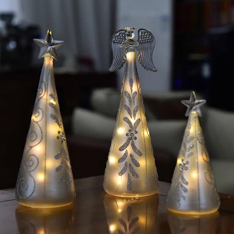 

Free Shipping 6pcs/pack Silver Painting Glass Angel Christmas Tree Hanger LED Luminous Colored Lights Desktop Holiday Decoration