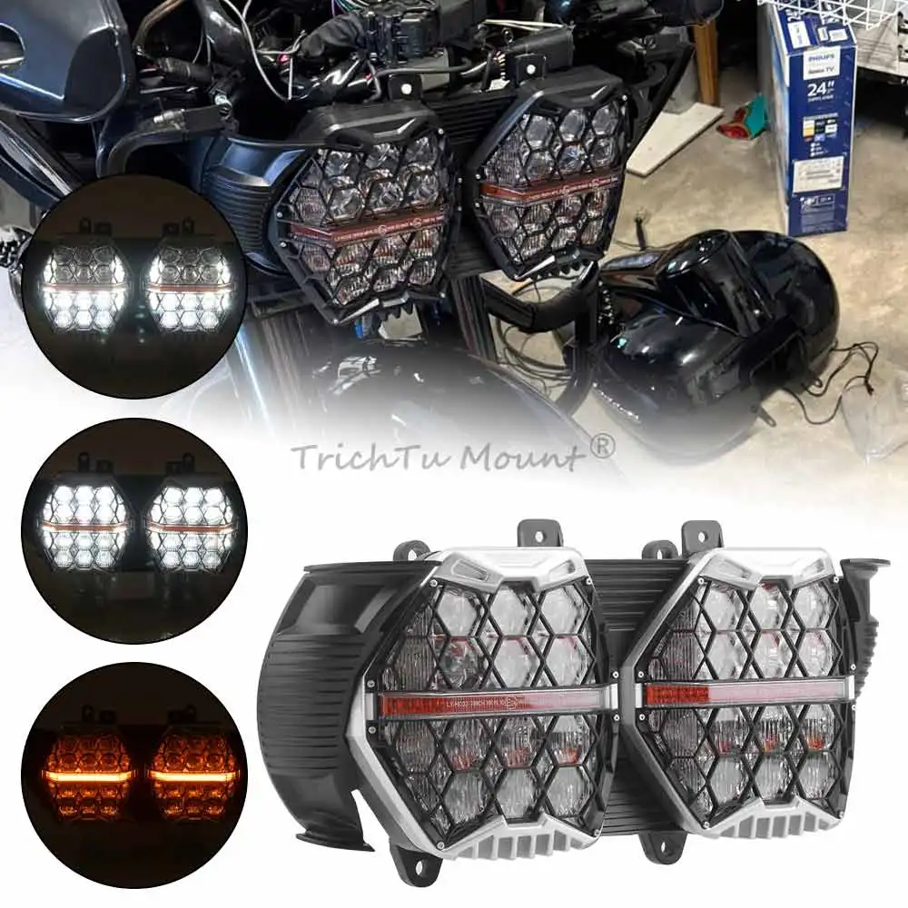 Motorcycle Headlight Honeycomb Led Headlight Compatible With Harley Davidson Touring Road Glide 2015-2024 Versatile Headlight