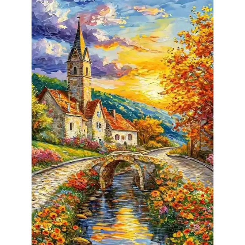 

GATYZTORY Town Paint By Numbers Gift Canvas Painting Landscape Painting Numbers Handiwork Art Decorative Paintings