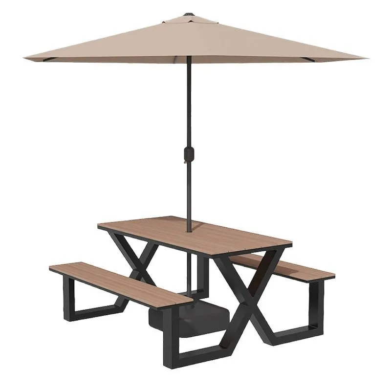 #Outdoor one-piece table and chair combination Snack street seat Scenic park Outdoor open-air bench Square integrated dining
