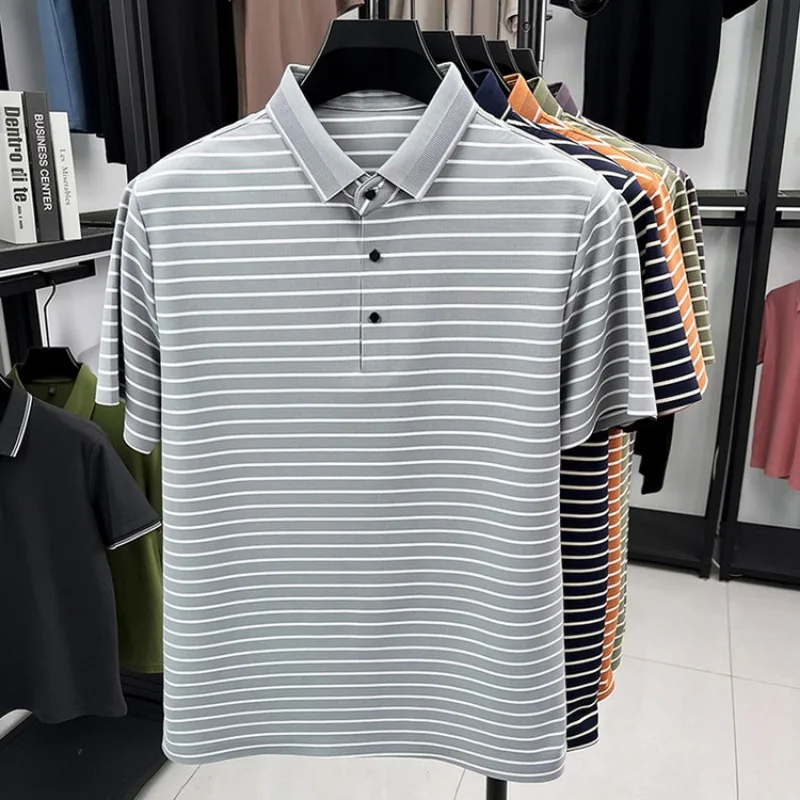 

Polo Shirt For Men T Shirts Mens Striped Knit Breathable Fabric Slit Hem Design Casual Wear Comfort Fit Summer Collection