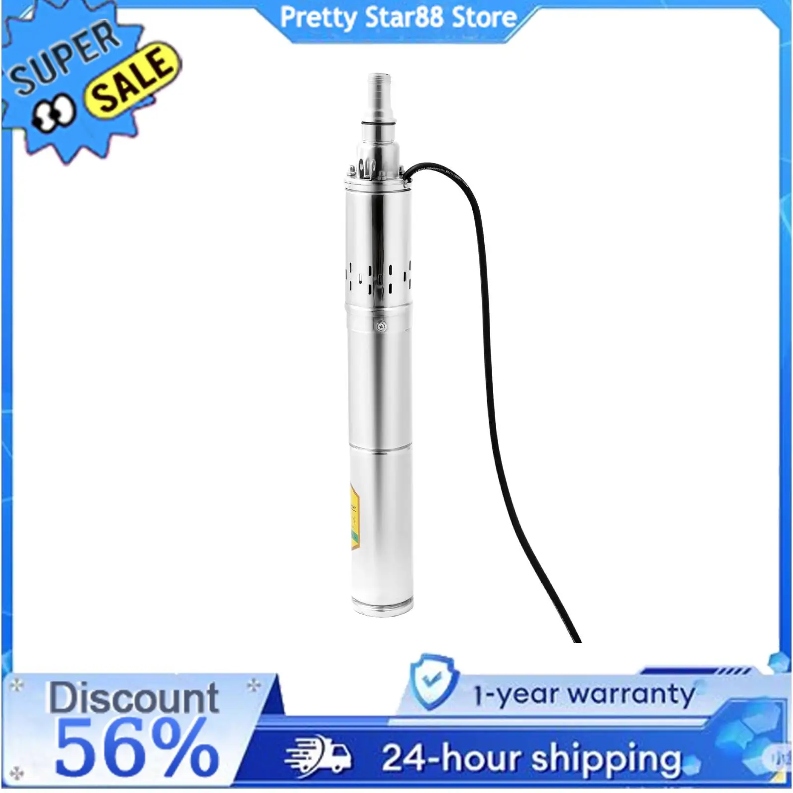 

Solar Water Pump 24V 370W Submersible Deep Well Pump Stainless Steel for Villages Families Farms Camping Car