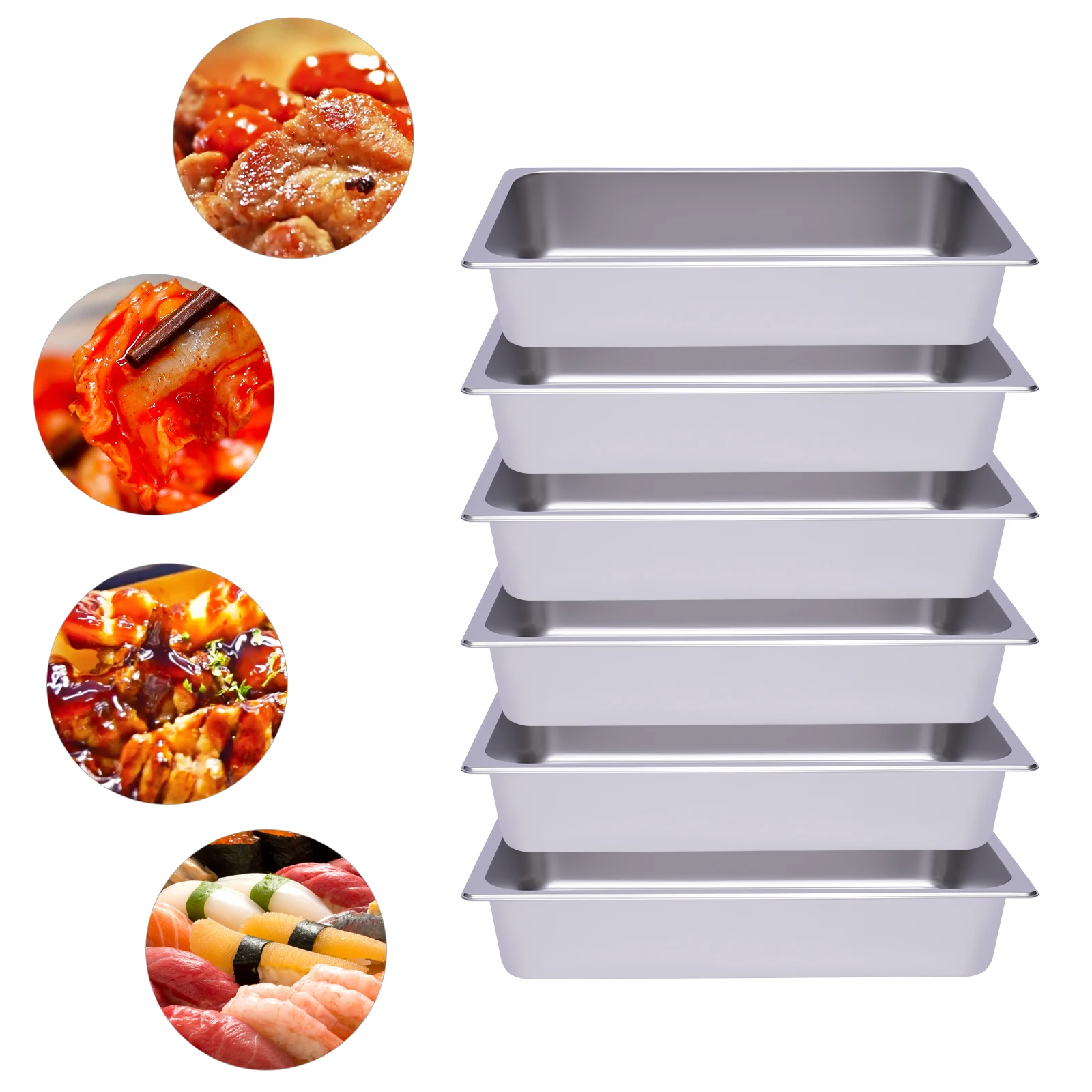 6 Pieces Silver 201 Stainless Steel 53×33×10cm Dinner Plate Commercial Insulated Dinner Plate Preparation Tray