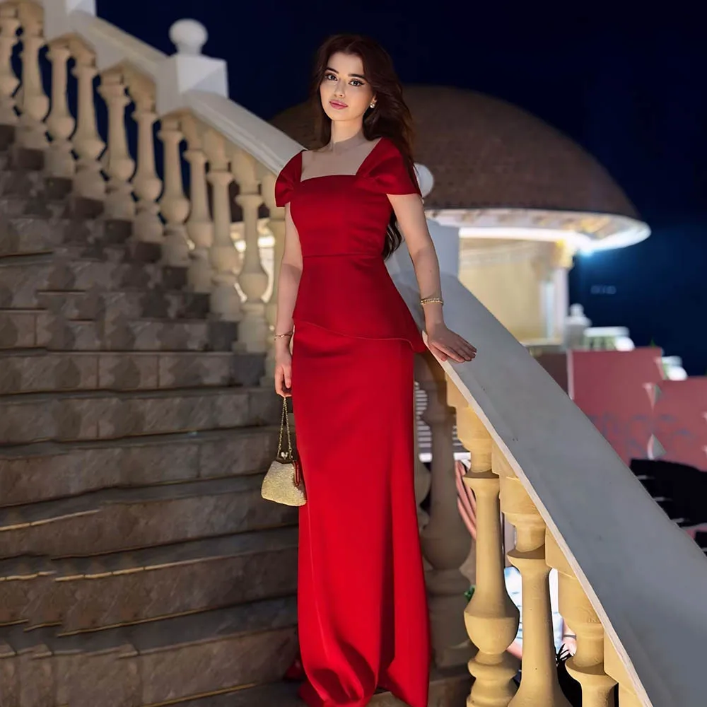 

Msikoods Red Formal Evening Dresses 2025 Square Neck Elegant Party Dress Floor Length Mermaid Prom Dress Night Gown Customized
