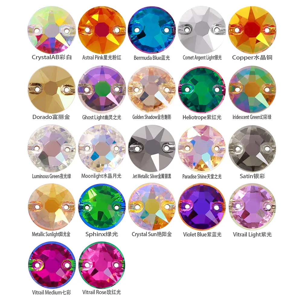XIRIUS Round High Quality Glass Sew On Stones 8 10 12MM Glitter Flat Top Crystal AB Rhinestones for DIY Sewing Fabric Clothes