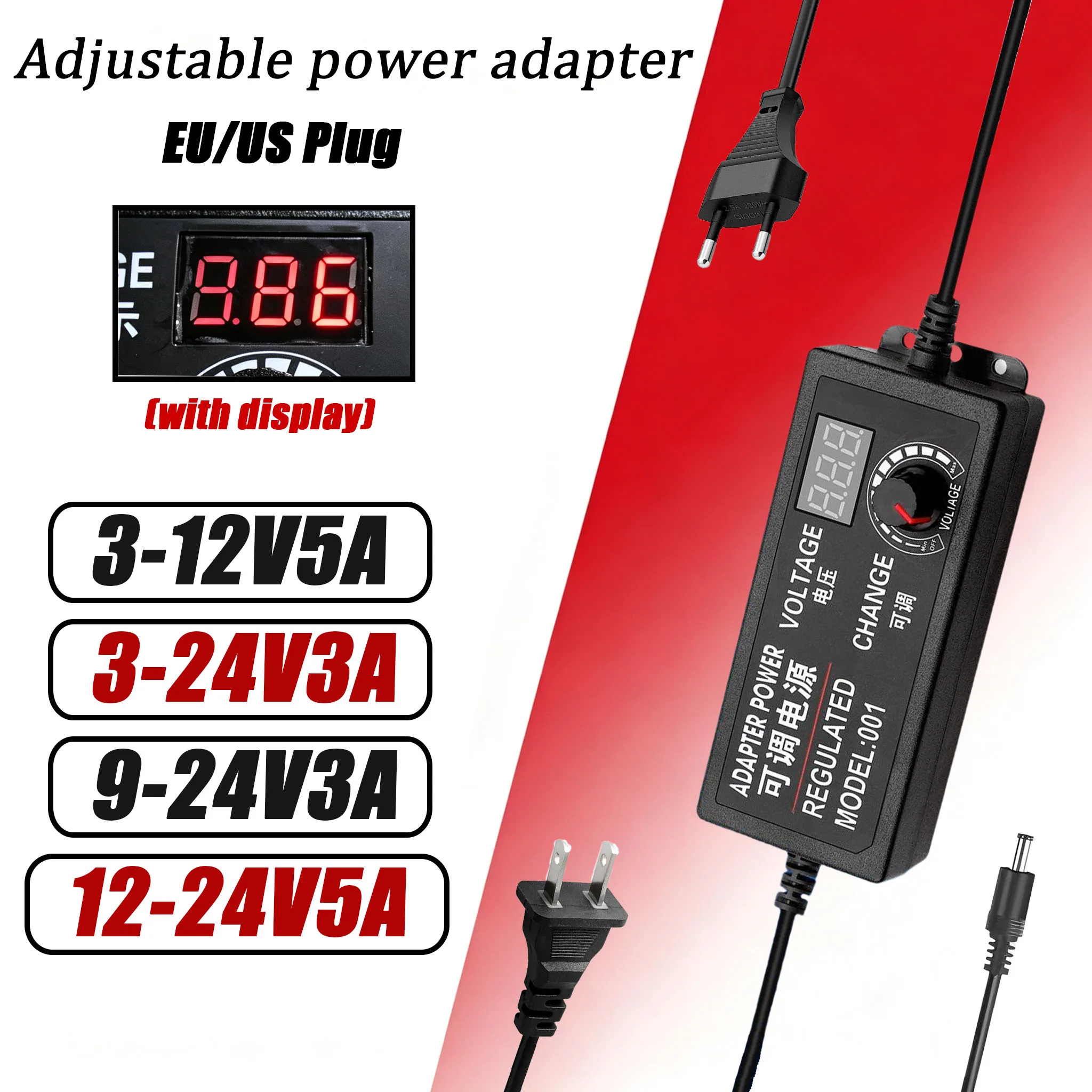 DC To AC 3V-12V 3V-24V 9V-24V 12V-24V 5A 3A Adjustable Adapter For 2835 COB 5050 and Various DC Power Sources EU US PLUG