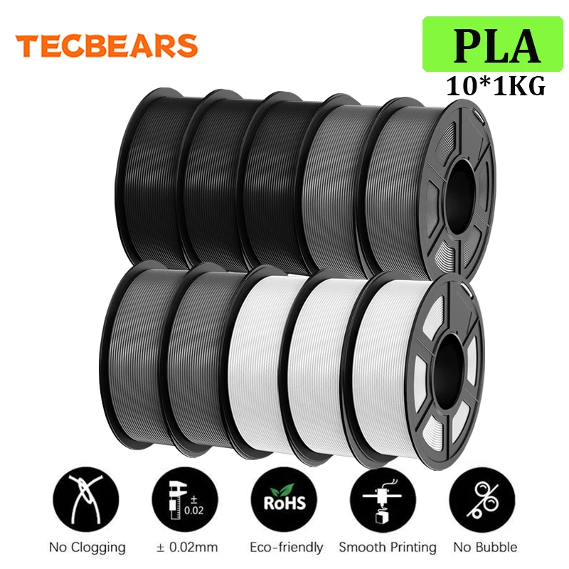 

TECBEARS 10KG PLA 3D Printer Filament 1.75mm Neatly Wound Vacuum Packaging DIY PLA Materials for Most FDM 3D Printers Fast Ship