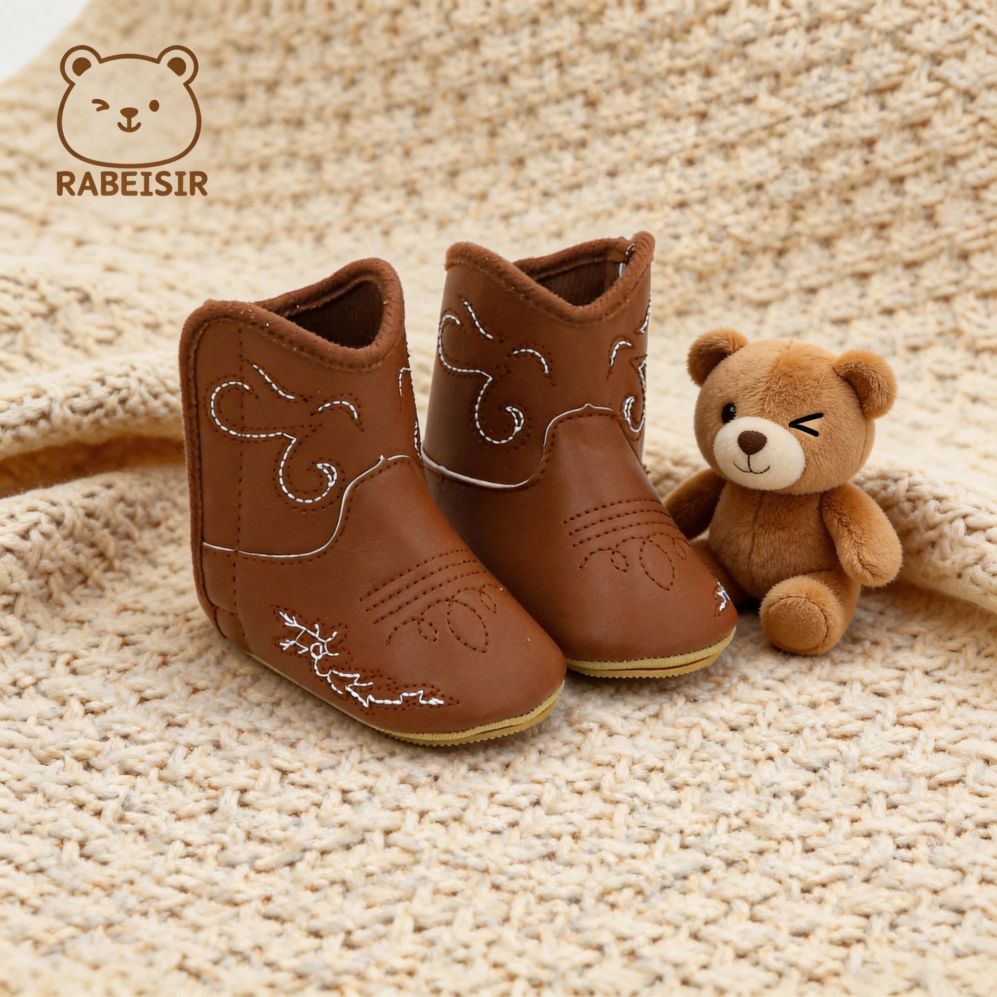 Herbst- und Winter-Babystiefel für Babys im Alter von 0-1,5 Jahren, rutschfeste und atmungsaktive Baby-Retro-Western-Cowboystiefel