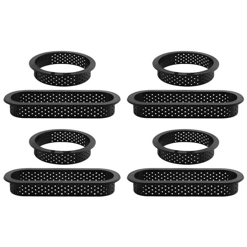 8 Pcs Round & Oval Tart Rings Heat-Resistant Perforated Cake Mousse Ring Non Stick Bakeware Mini Cake Mold Cake Rings