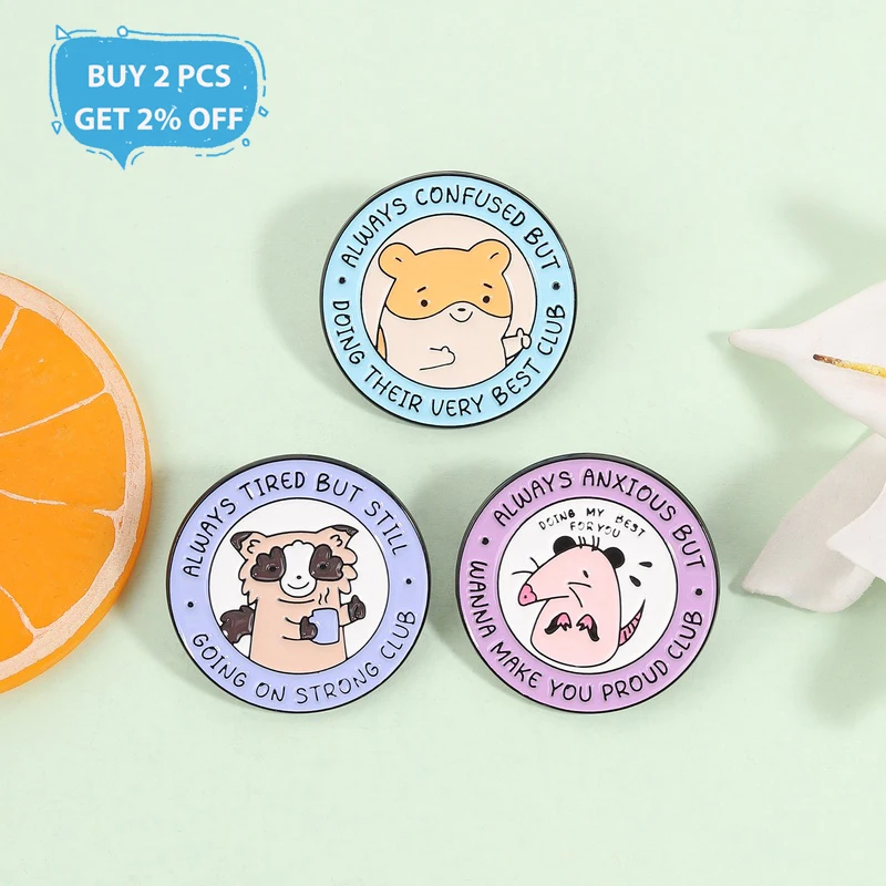 Cute Raccoon Hamster Enamel Pins Always Anxious But Wanna Make You Proud Club Brooches Lapel Badge Jewelry Gifts for Friends