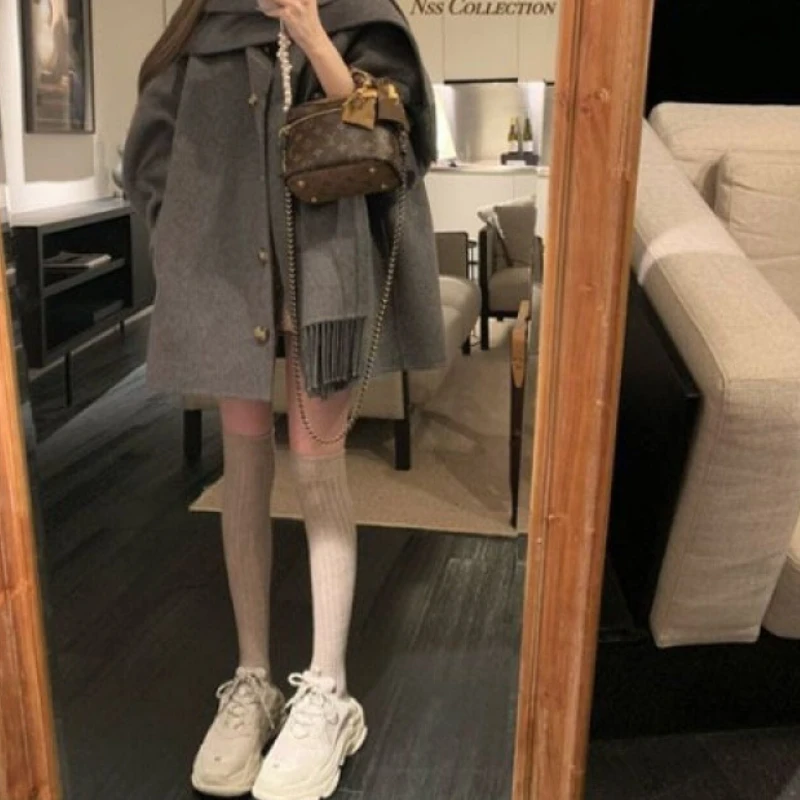 

Autumn and Winter with Scarf, Cloak, Coat, Female Korean Daughter-like Cape, Loose Fringed Woolen Jacket