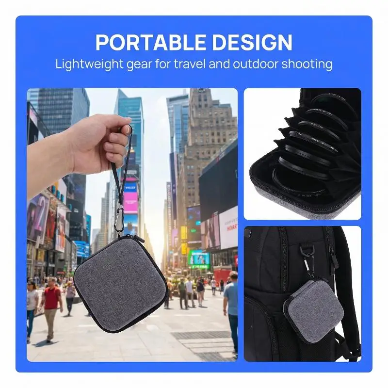 [G] Camera Lens Hard Filter Storage Case Box Water Resistant Shockproof Dust Proof Carrying Bags Expanding Dividers