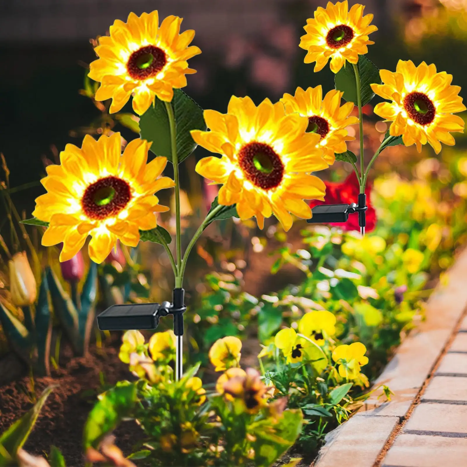 Solar Sunflower Lights Waterproof Pathway Stake Sunflower Solar Light For Backyard Patio Driveway Walkway Lawn Flowerbed Garden