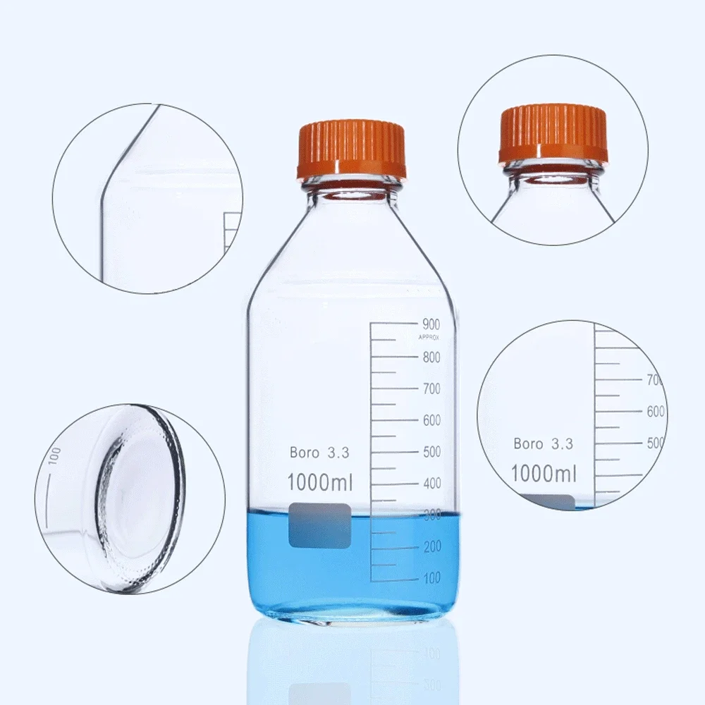 100 250 500 1000ml Screw Cap Transparent Brown GG-17 Glass Reagent Bottle Reagent Bottle Labrotary Glassware Chemical Experiment