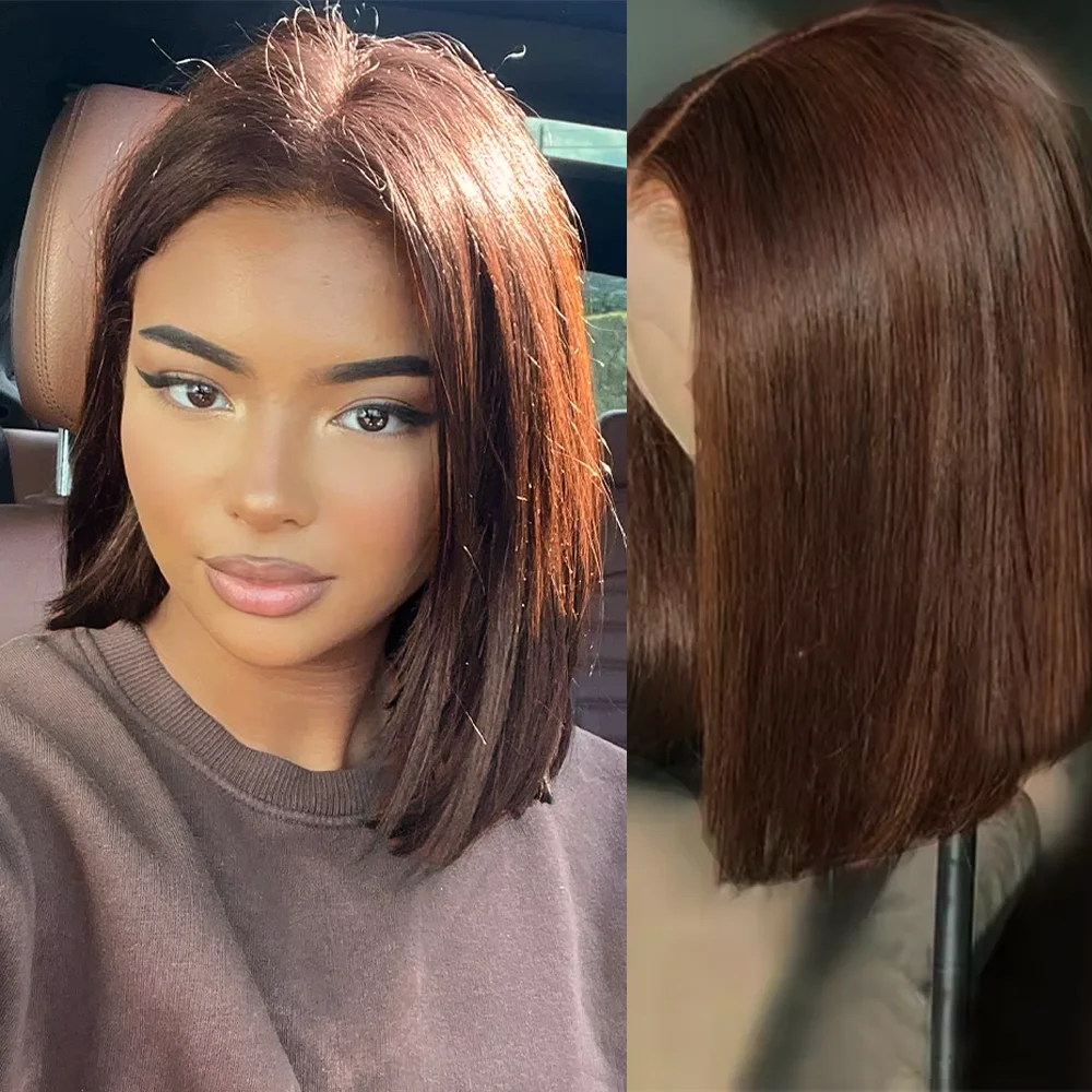 200 Density 13x4 Kurze Bob-Perücke aus Echthaar, 8-14 Zoll, brasilianisches, glattes Bob-Perücke-Echthaar für Frauen, vorgezupfte Perücke