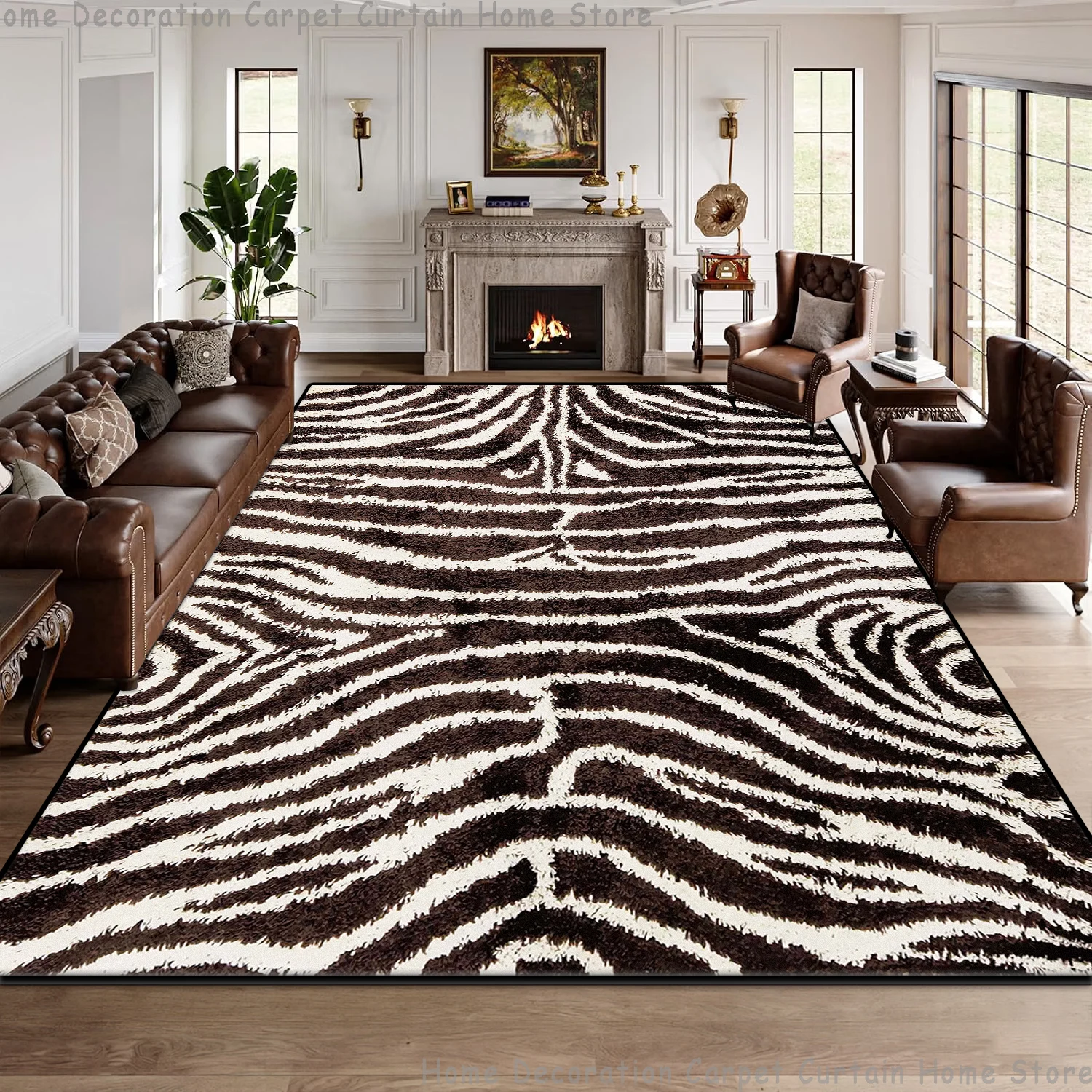 Retro Animal Zebra Leopard Print Carpet for Living Room Bedroom Soft Decor Large Area Rugs Non‑slip Washable Luxury Floor Mat