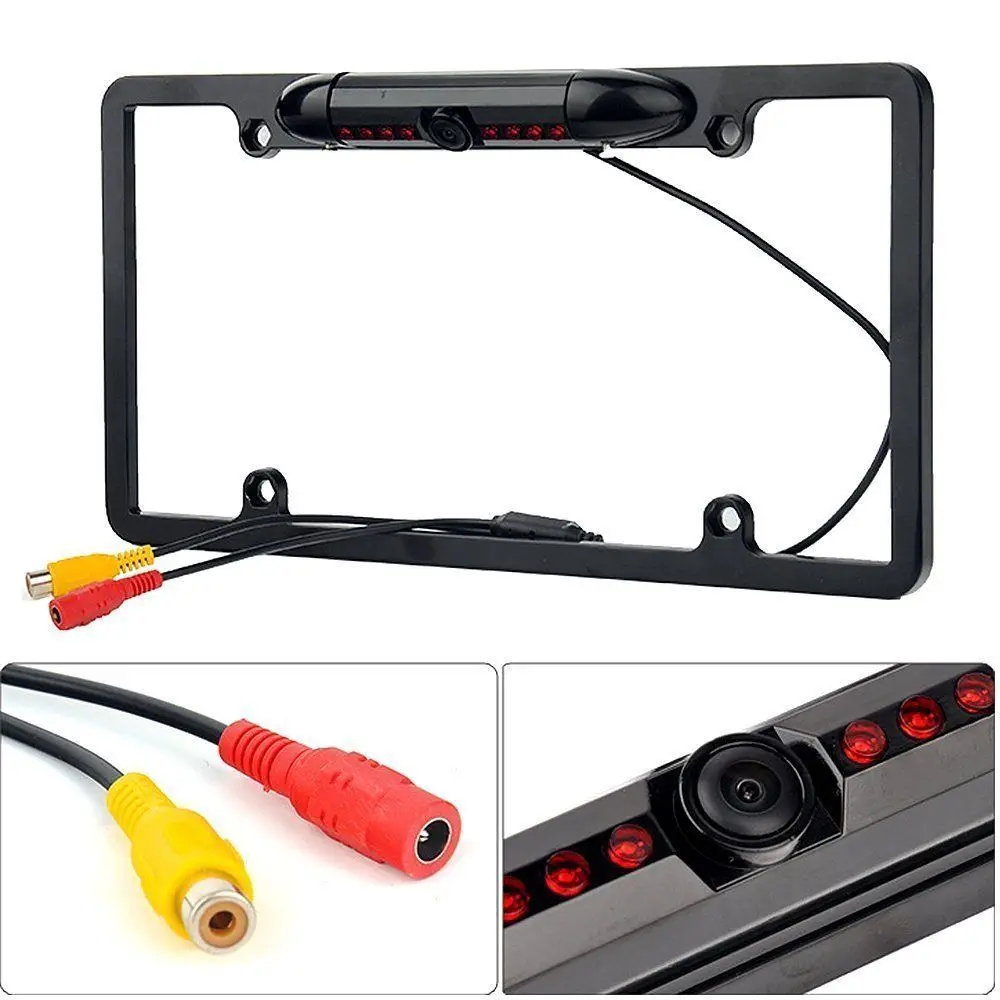 License Plate Frame Backup Camera 8 IR LEDs Night Vision Heavy Duty Metal Frame Waterproof Rear View Camera for Reversing Parking -Universal Fit for US Cars, Trucks, SUVs, Pickups