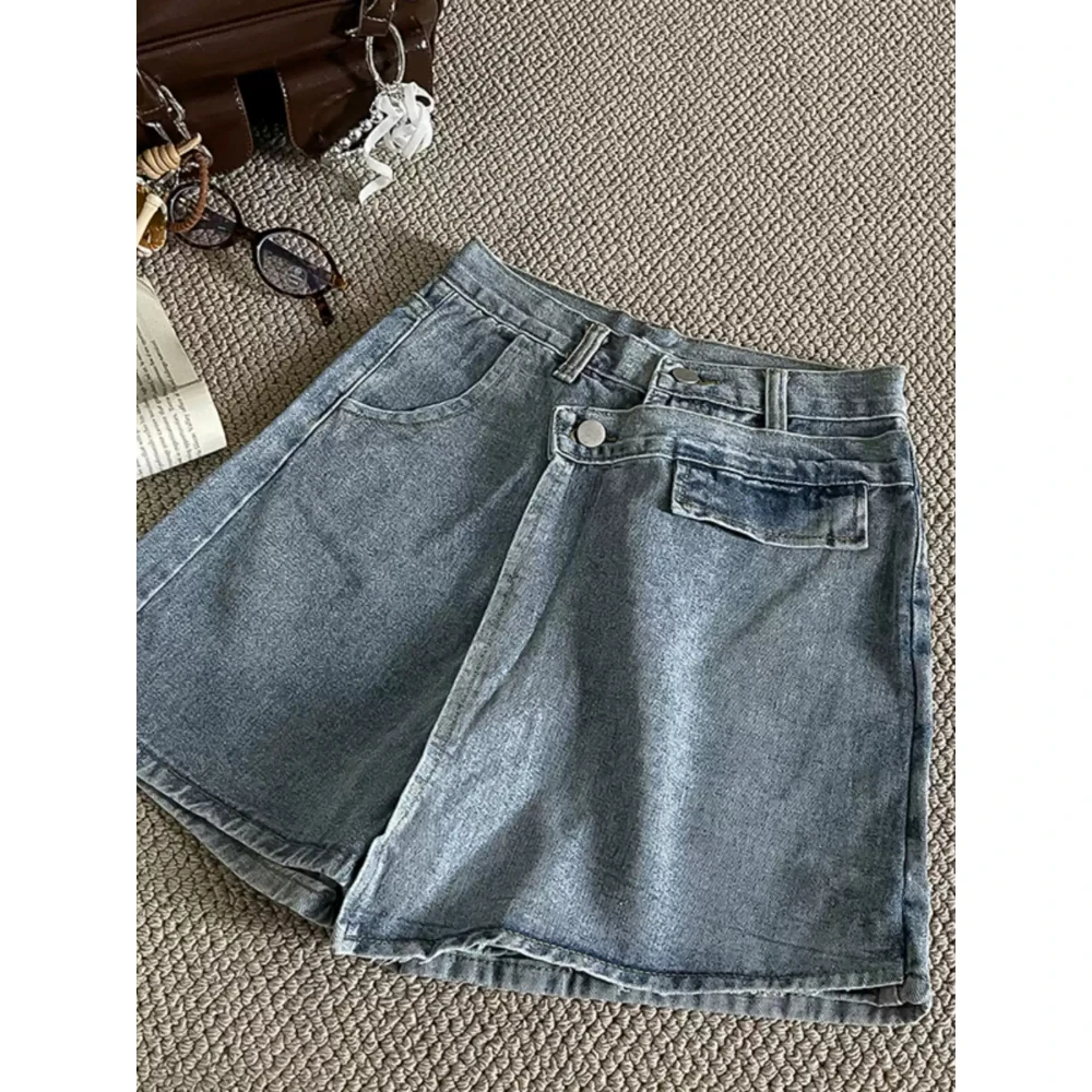 Faldas cortas de cintura alta para mujer, faldas cortas de estilo coreano de Color sólido, corte en A, pierna ancha, combina con todo, para oficina, 18-24 años