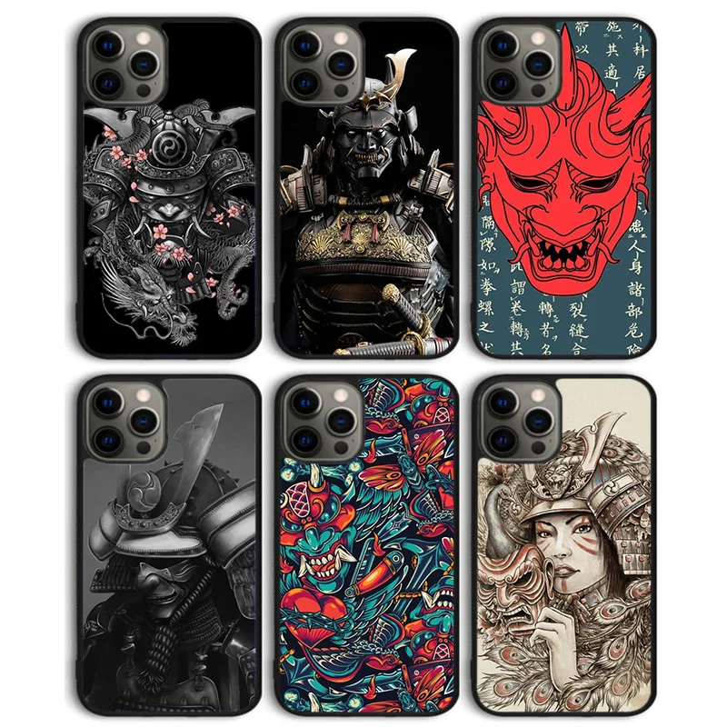 Samurai Japanese Warrior Mask Helmet Phone Case Cover for iPhone 16 15 SE2020 14 13 11 12 Pro Max mini XS XR X PlusS Coque