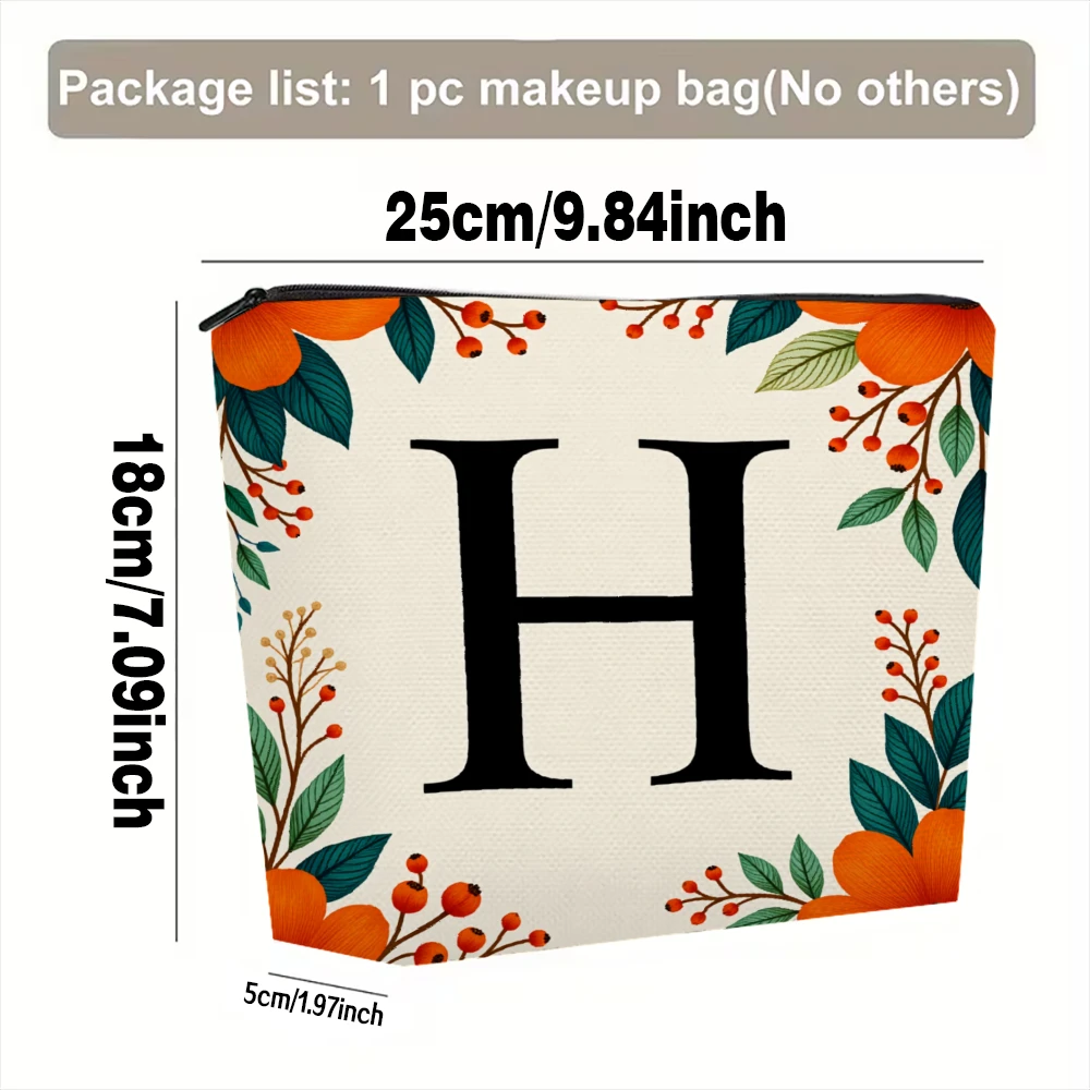 Floral Orange Leaves Berries Pattern Makeup Bags for Girls Cosmetic Pouch Toiletry Bag Pencil Case Travel Storage