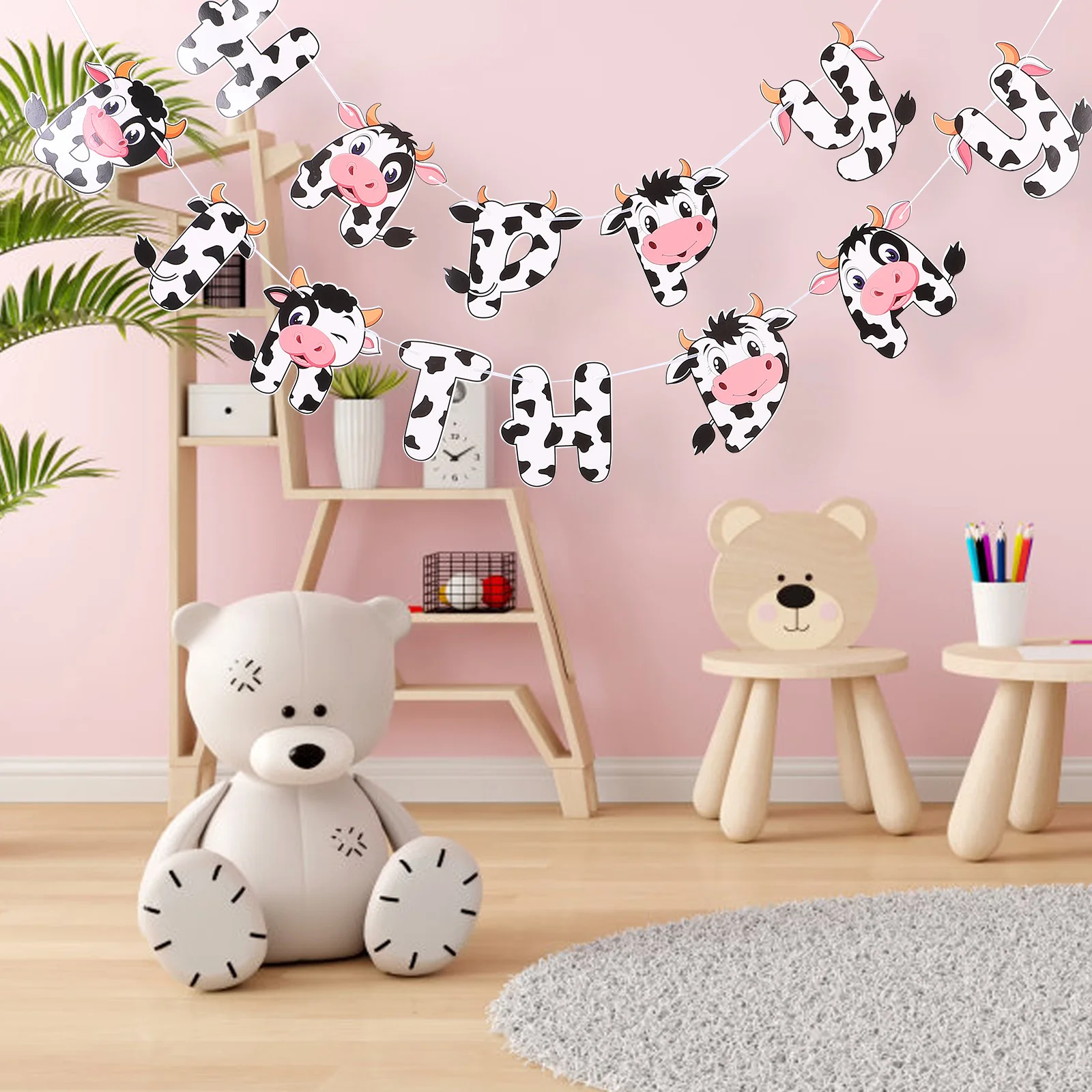 

Farm Cow Themed Birthday Hanging Banner Vivid Cartoon Cow Birthday Party Decor Supplies Farm Themed Party Hanging,
