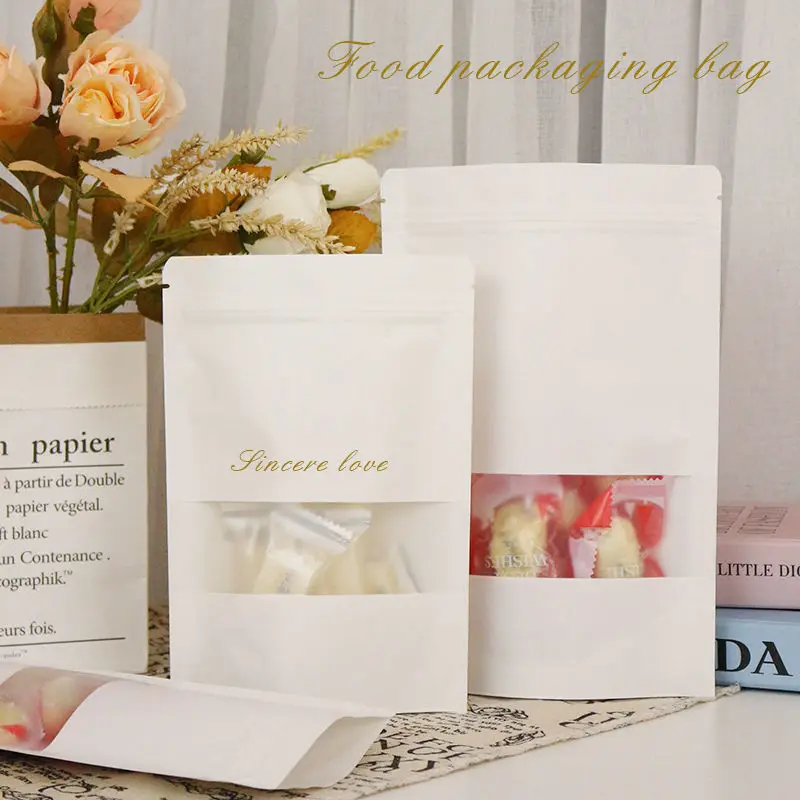 

custom. [1753 People Collected] White Kraft Paper Window Stand-up Ziplock Bag Tea-proof Sealed Bag Snack Packaging Bag
