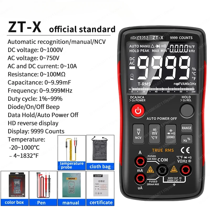 Tester Better than ZT-X Digital Multimeter ZT301 T-RMS Auto Range EBTN DC AC Voltmeter Ammeter Capacitor Ohm Hz NCV