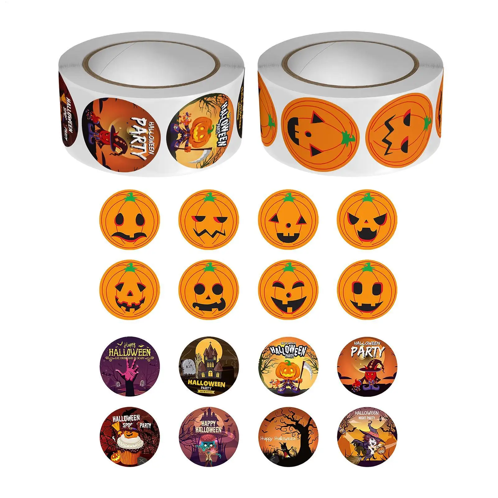 Halloween Stickers Roll Pumpkin Witch Castle Bat Stickers Adhesive Sealing Stickers Party Favors Round Sealing Labels Holiday