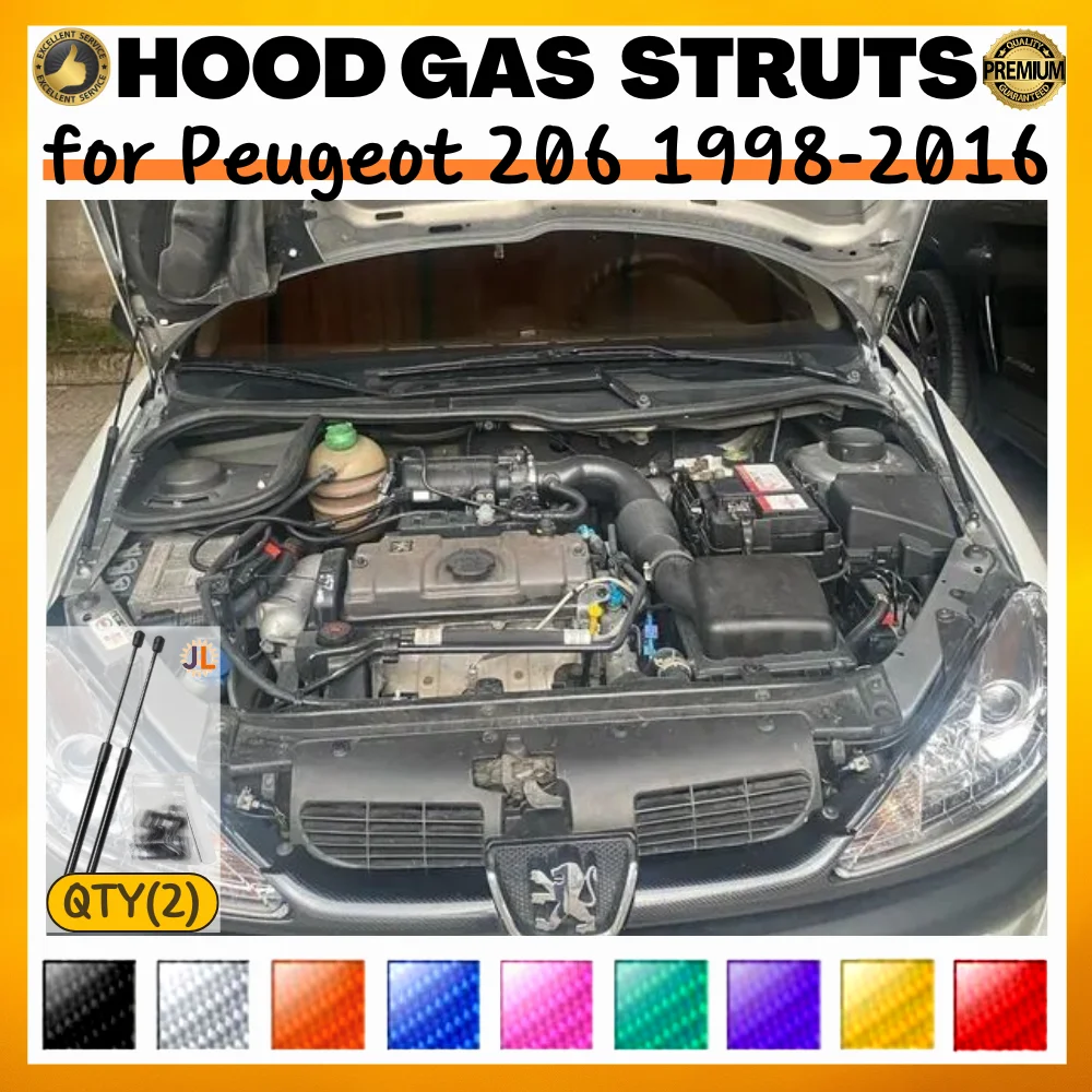 

Qty(2) Hood Struts for Peugeot 206 1998-2016 Front Bonnet Modify Carbon Fiber Gas Springs Shock Absorber Lift Supports Dampers
