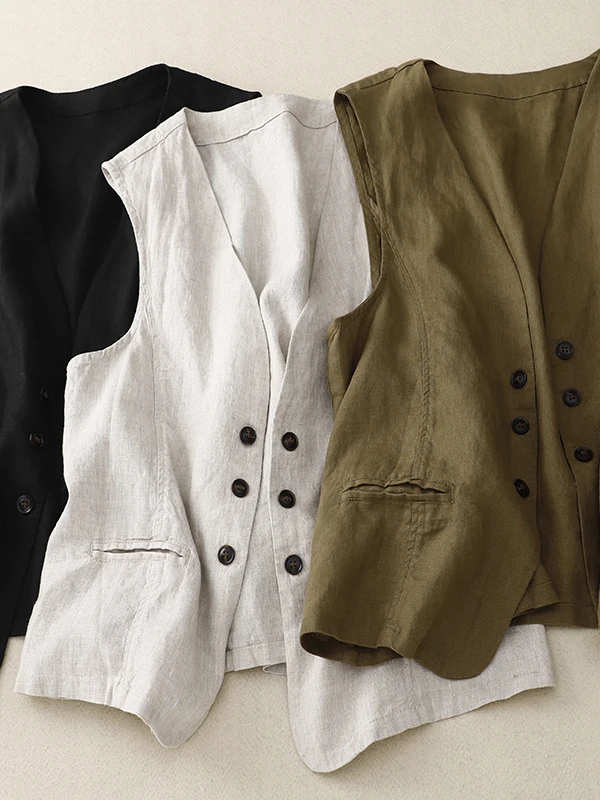 

Fall Season Ladies mat Casual V-Ne Cotton Linen Svel Vest Top Coat Ele oulder Pad Outerwear