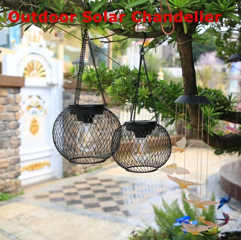 

Upgraded Outdoor Solar Lamps Courtyard Garden Corridor Warm Light Metal Hanging Lights Light Control Decorative Lighting Hot