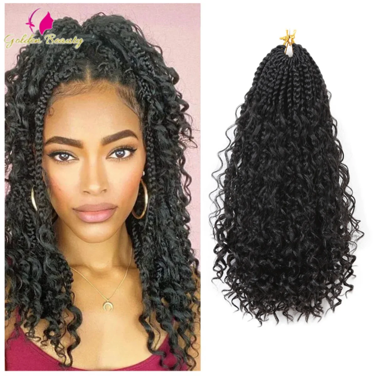 Wholesale Goddess Locs Messy Box Braids Crochet Bohemian Hair With Curly Ombre Burgundy Pre-Looped River Box Braided Freedress