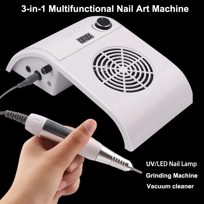 3 In 1 Nail Art Machine Set Nail Set with Gel Nail Polish Kit Poly Nail Set Nail Lamp Nail Drill Manicure Vacuum Cleaner Sets