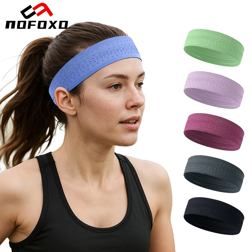 NOFOXO Yoga Headband Wide Sports Headband Sweat Absorbing Breathable Non Slip Badminton Anti Sweat Hairband Sweatband Fitness