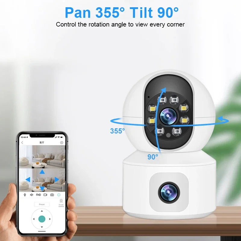 6MP WiFi Camera Dual Screen Two-Way Audio Baby Controllable Monitor Indoor PTZ IP Camera CCTV Surveillance Home Security ICSee