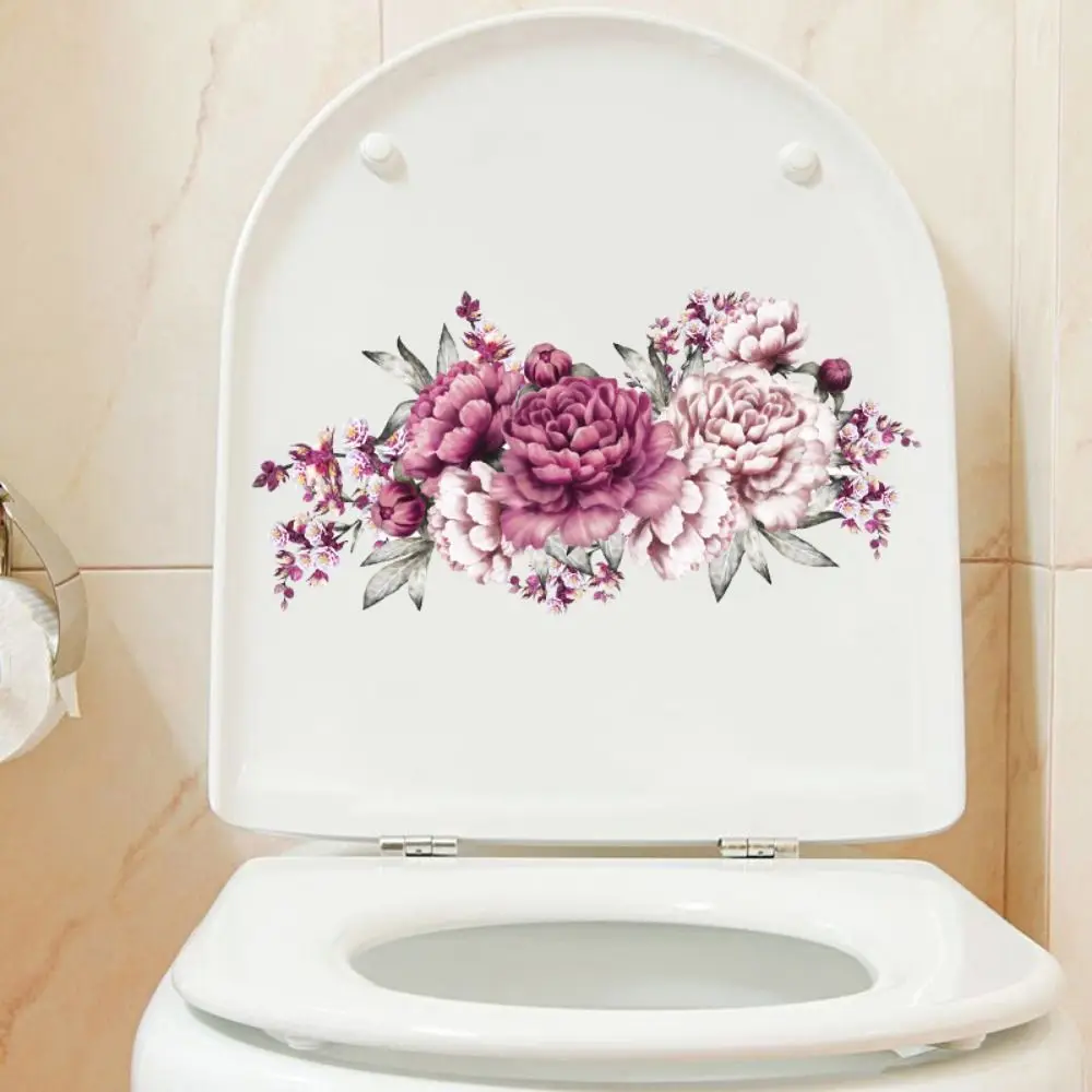 Mildew-proof Flower Butterfly Toilet Stickers Removable Self-Adhesive Chinese Lotus Stickers Floral Pattern DIY