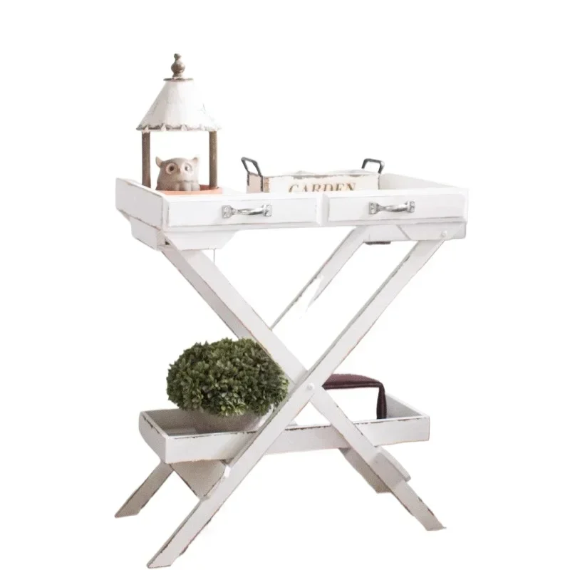 American retro old solid wood tray flower stand balcony ground pastoral rack multi-layer succulent plant flower table