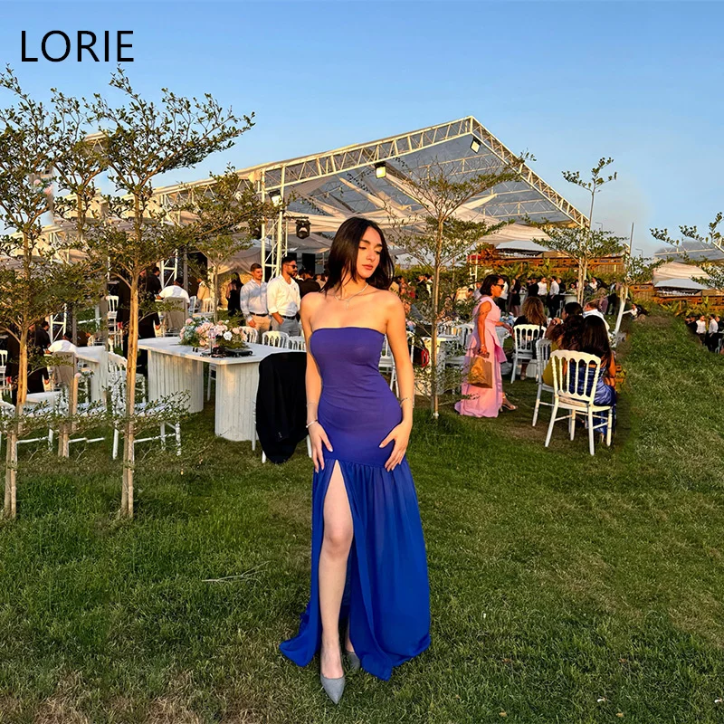 

LORIE Royal Blue Mermaid Evening Dresses Draped Strapless Side Silt Party Dress Elegant Floor-Length Prom Gowns Customized